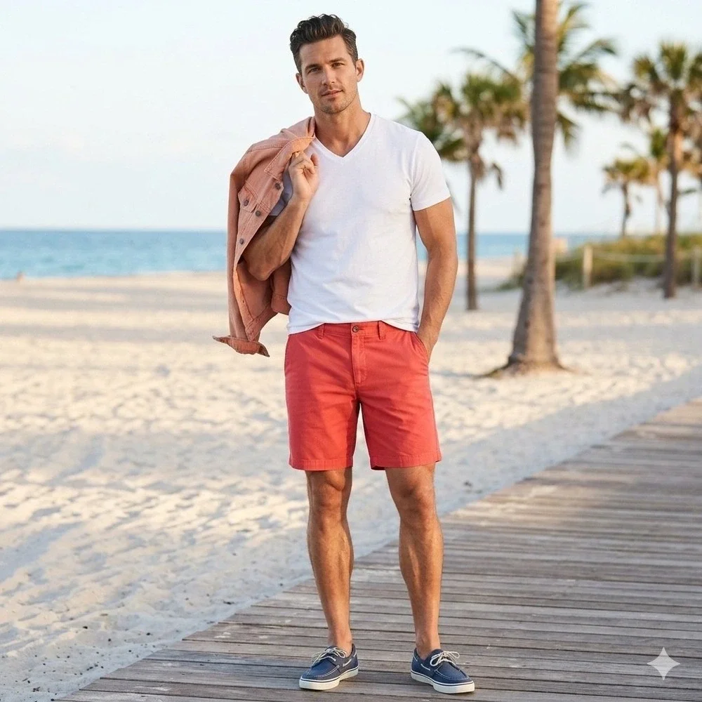 Banana Republic Aiden Short Mens 32 Slim Fit Red Chino‎ Shorts 10